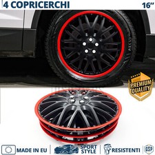 4 Copricerchi per VW Maggiolino 16'' Pollici Coppette Nere Bordo Rosso 10 Razze