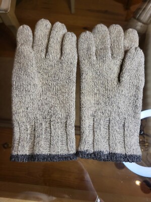 Eddie Bauer Men's 100% Shetland Wool Gloves Cream Grey Sz Small/ Medium 