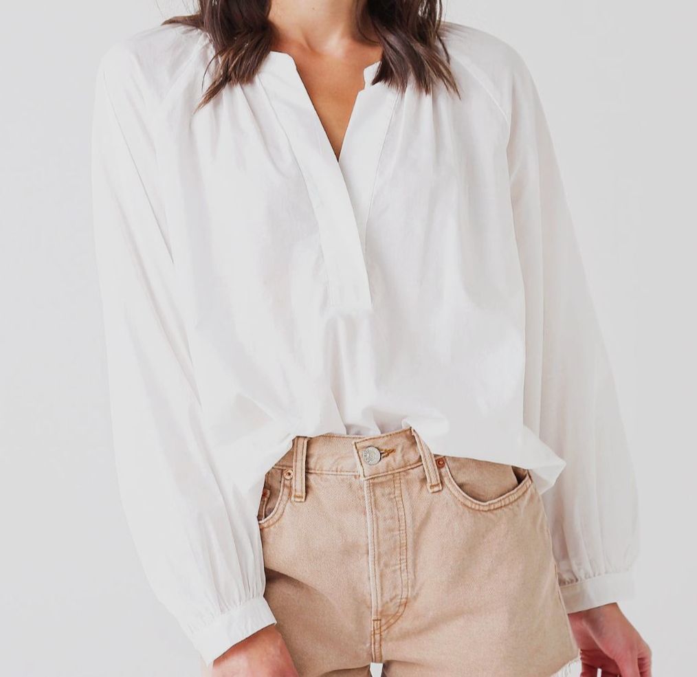 $148 Joie Women's White Lili Split Neck Poplin Blouse Top Size XXS