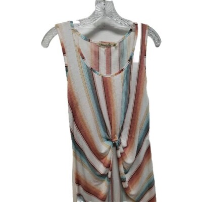 Liberty Love Woman Top Size M Multi Stripe Round Neck Sleeveless Long Top