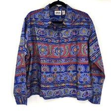 CHICO'S 100 Silk Blazer Jacket Multicolor Embroidered Beaded 2 / L / 12 India