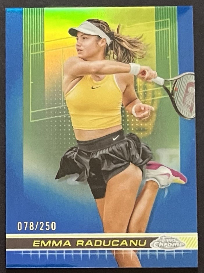 2024 TOPPS CHROME EMMA RADUCANU #198 BLUE REFRACTOR @ 78/250 @