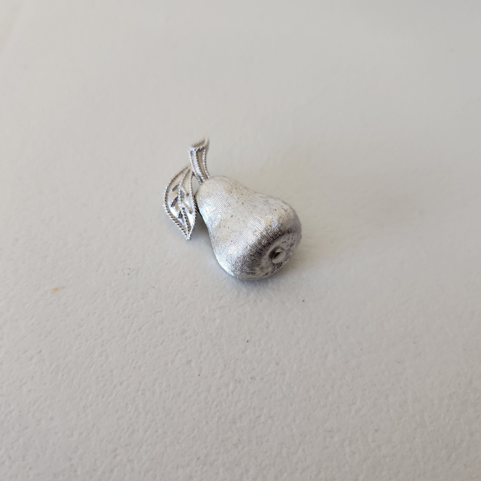 Vintage Trifari Brushed Silver Pear Brooch Pin  