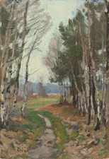 Nice Original Art Painting Summer Forest Road Landscape by Soviet Artist, 1970s