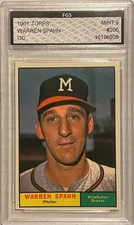 1961 Topps 200 Warren Spahn Mint 9