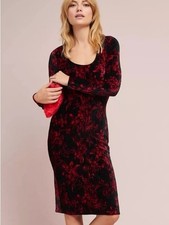 Anthropologie HD in Paris Dierdre Red Velvet Bodycon Cocktail Column Dress XS