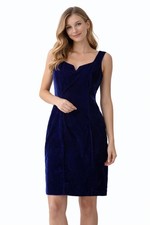 Up Beat Blue Velvet Holiday Vintage Sleeveless Dress Knee Length