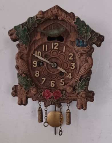 1934 VINTAGE AUGUST KEEBLER BLUEBIRD BABY BIRDS PENDULETTE CLOCK. WORKS! No Key - Picture 8 of 8