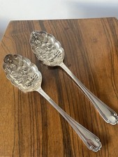 Antique Pair Of Silver Plate Fruit Berry Serving Spoons