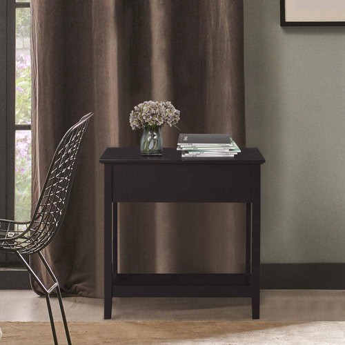 End Side Table 1-Drawer Dark Coffee Nightstand 23.5 in.H x 11 in.W x 22.25 in.D