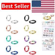 Hypoallergenic Huggie Hoop Earrings Set - 8 Pairs of Various Sizes Colors