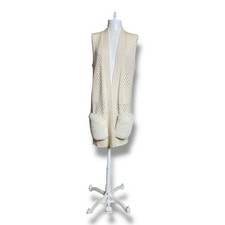 Magaschoni Cashmere Sweater Vest Open Front Long Fit Faux Fur Pocket M Knit Crea