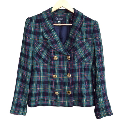 Vintage Gillian Green Multicolor Plaid Blazer Women’s Size 6 - Picture 1 of 6