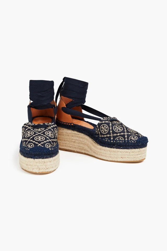RRP €213 TORY BURCH Jacquard & Leather Espadrille Shoes US8 UK5 EU38 Logo Blue - Image 2 of 4