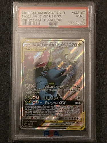 2019 POKEMON SM BLACK STAR PROMO #SM167 FULL ART/CELEBI & VENUSAUR GX PSA 9