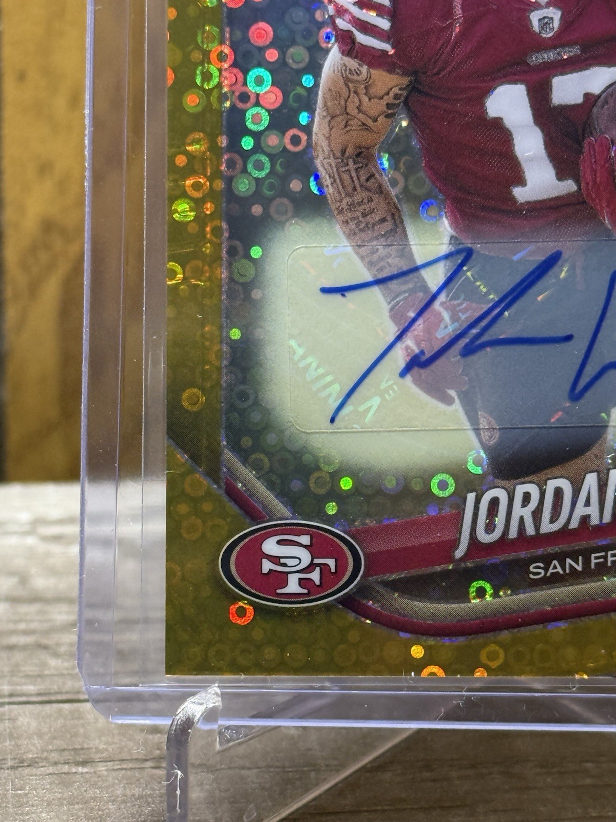 2025 Prizm Football No Huddle Jordan Watkins RC SSP Gold Disco Auto /10 49ers view 3