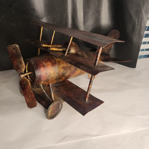 Metal WWI Triplane Airplane Fighter Plane Welded Man Cave Office Study 19" x 9" - Picture 5 of 14