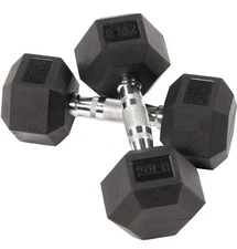 2pc 20lb CQ Wellness Rubber Encased Hex Dumbbell in Pair Alloy Steel