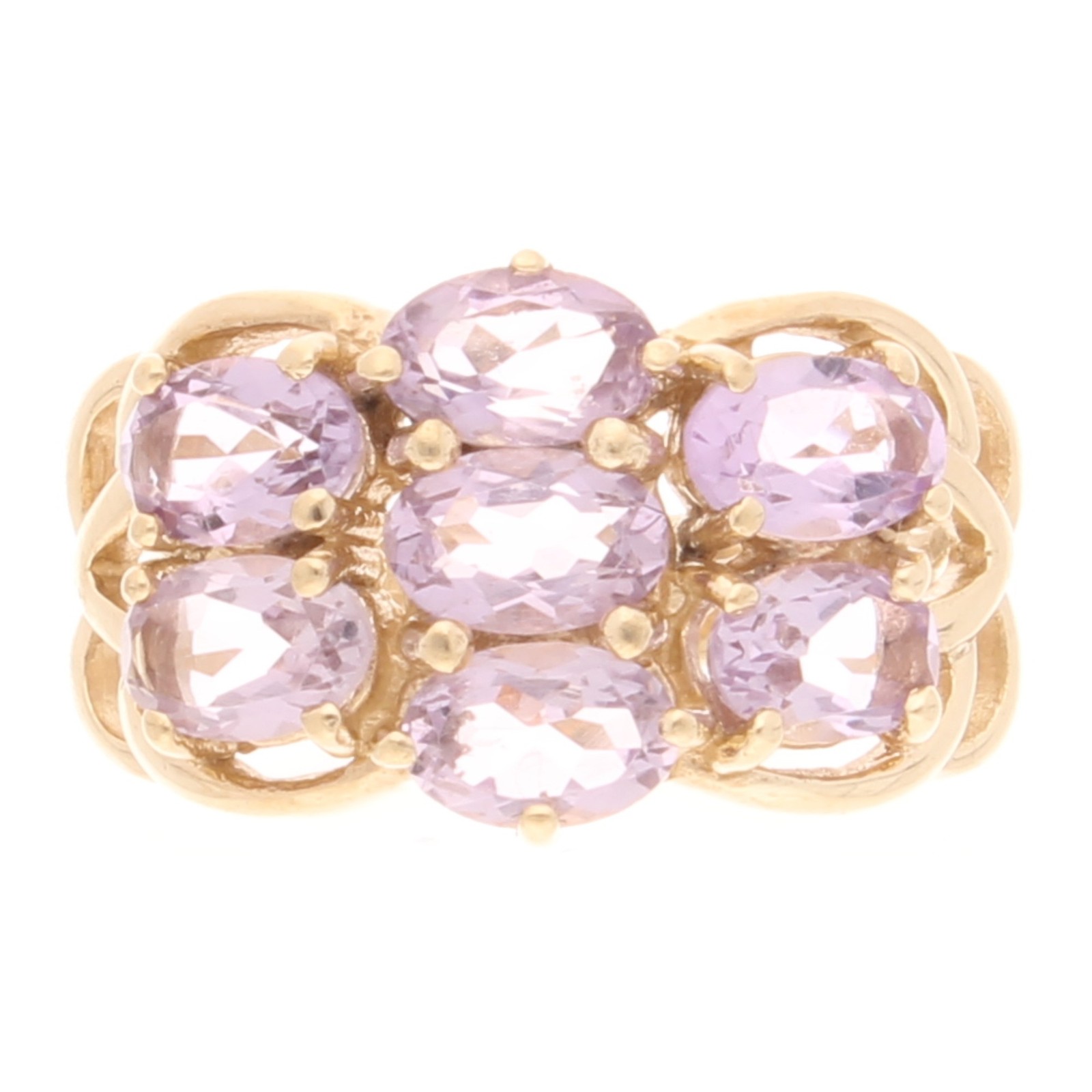 9Carat Yellow Gold Amethyst Cluster Ring (Size N) 12.5mm Widest