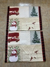 Pair of Marcielo Quilted Pillow Shams Christmas Holiday Scene Buffalo Plaid