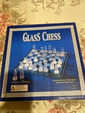 Classic Glass Chess Board Set Clear & Frosted Pieces Game Gift Boxed 10" Large