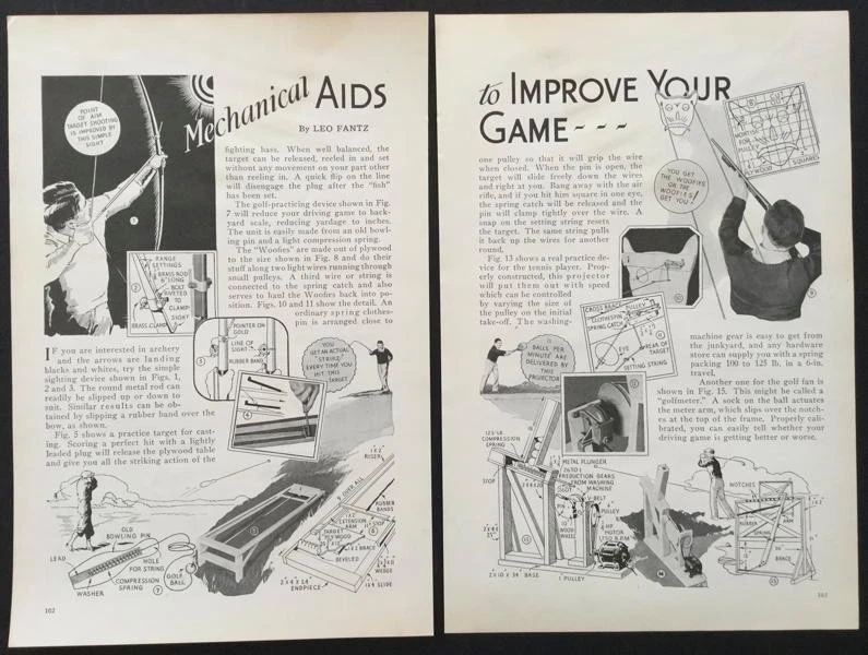 Mechanical Aids for Golf~Tennis~Fishing~Archery~Target practice 1933 HowTo PLANS - Image 1 of 1