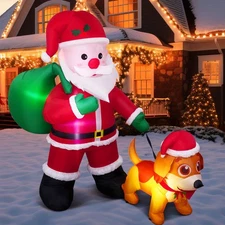 New Leyndo 6 FT Christmas Inflatable Santa Claus Outdoor with a Gift Bag and Dog
