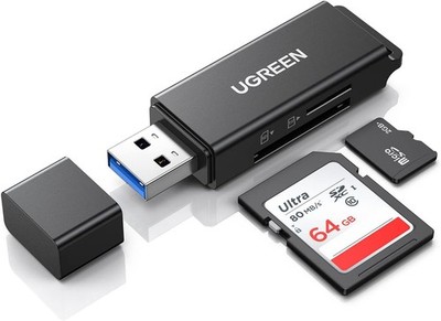 UGREEN SD Card Reader - Portable USB 3.0 Dual Slot Flash Memory Black 