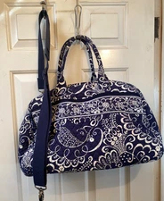 VERA BRADLEY TOTE BAG WEEKEND OVERNIGHT DUFFEL WITH SHOULDER STRAP Blue White
