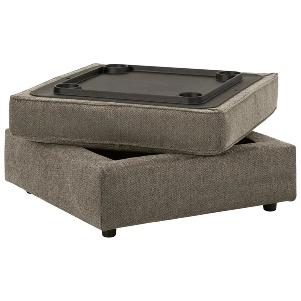 Otomana de tela Ashley Furniture O'Phannon con almacenamiento en gris y negro Foto 3 de 4