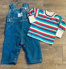 VTG Health-Tex Denim Overalls Long Sleeve Striped Shirt Set 3 Months Healthtex