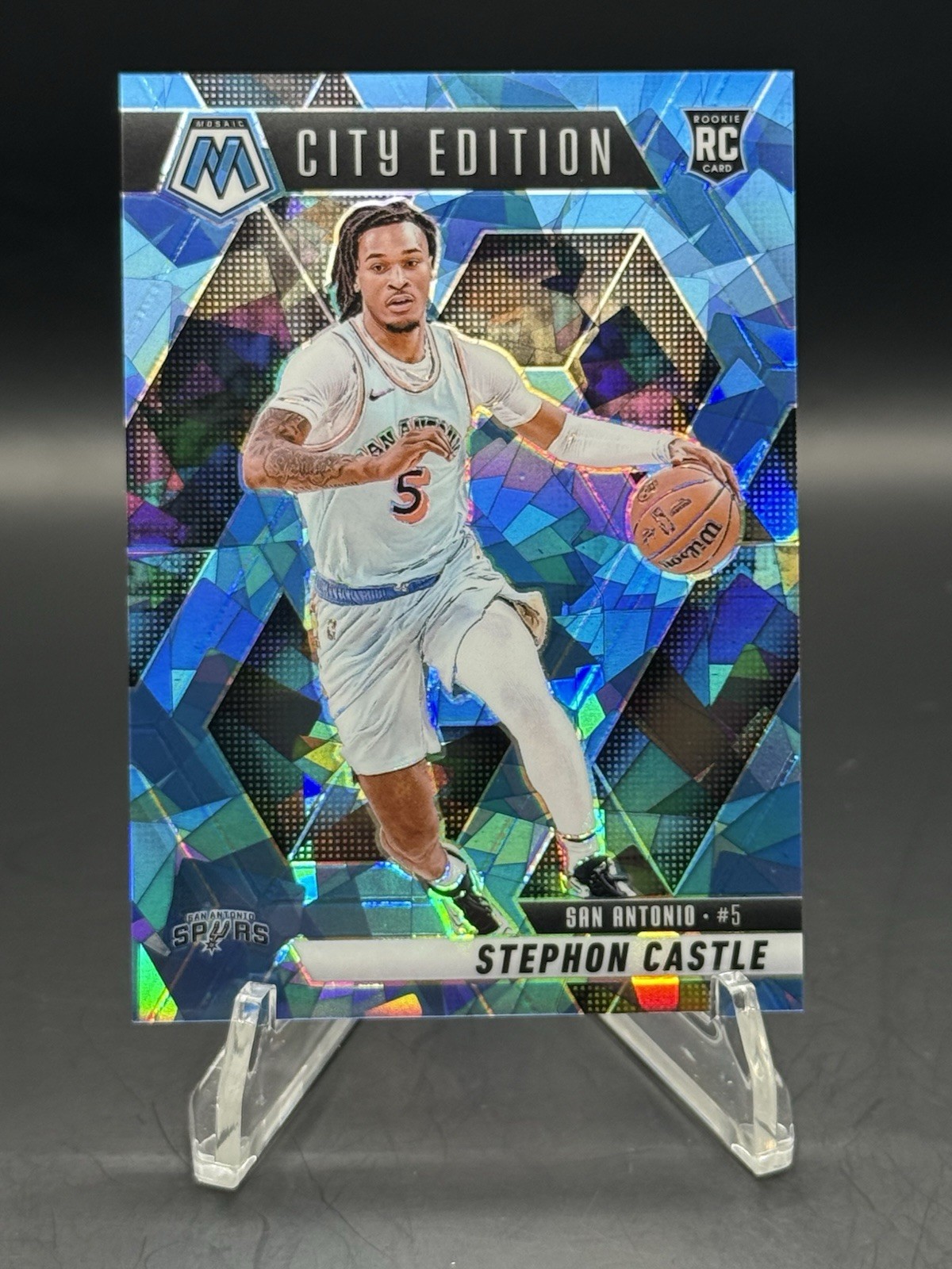 2024-25 Panini Mosaic City Edition #290 Stephon Castle Ice Prizm /125 Spurs