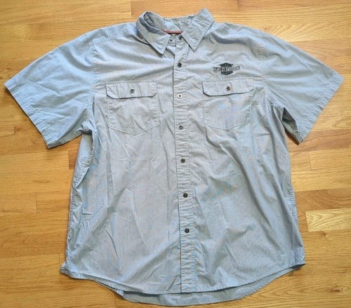 Harley-Davidson Mens 2XL Shirt Gray Pin Stripe Snap Embroidered Mechanic Shirt
