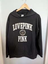 Victoria s Secret PINK Hoodie Med University Pink 1986 Sweatshirt Black Gold Y2K