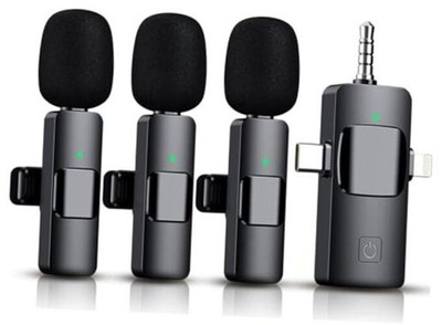 3 in 1 Wireless Lavalier Microphone for iPhone, iPad, Android, Camera,12-Hour