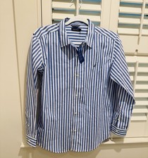 Nautica Boys Size L Pinstripe Blue Stretch Long Sleeve Button Shirt 14/16 NWT