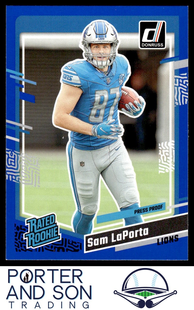 Sam LaPorta RC Press Proof Blue 2023 Donruss #332 Detroit Lions Football Card