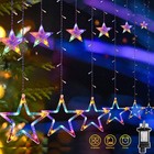 Christmas LED Curtain Star Lights Window String Fairy Waterproof Decor Xmas