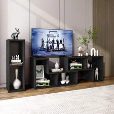 3 Pieces TV Console Stand Modern Entertainment Center Storage Bookcase Black