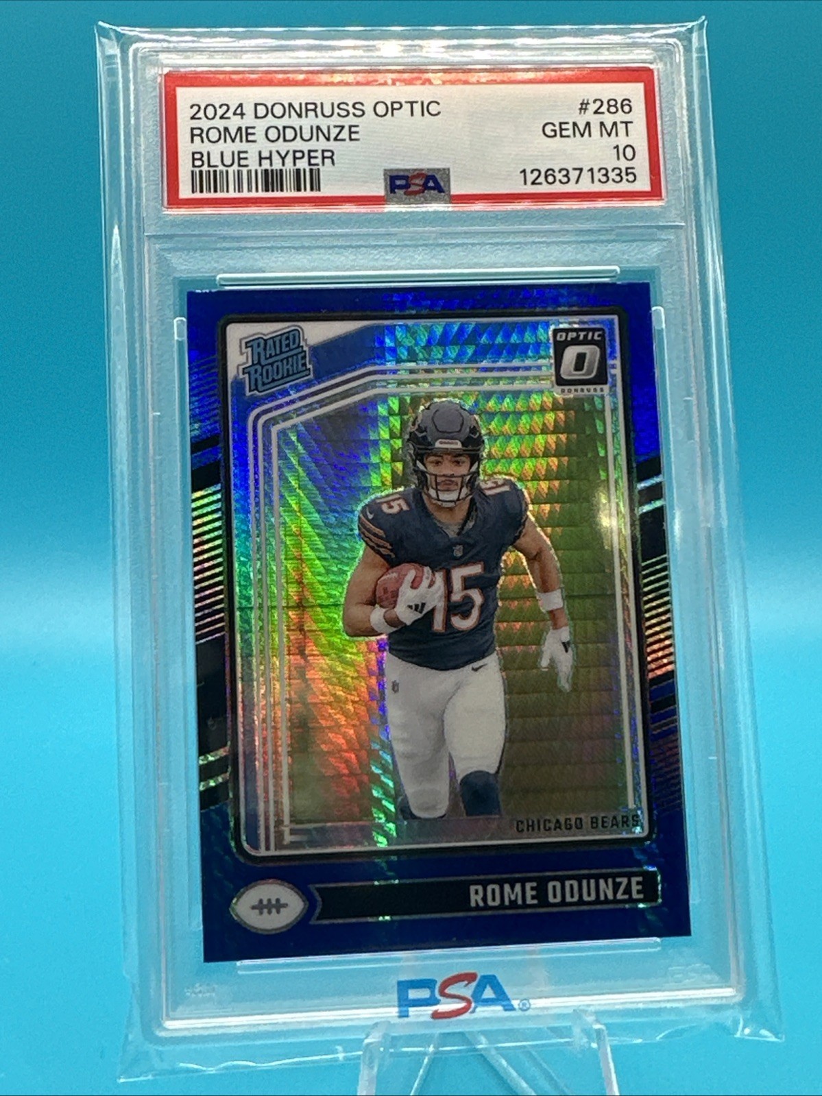 2024 Donruss Optic #286 Rome Odunze Blue Hyper PSA 10 RC Rookie card LOW POP
