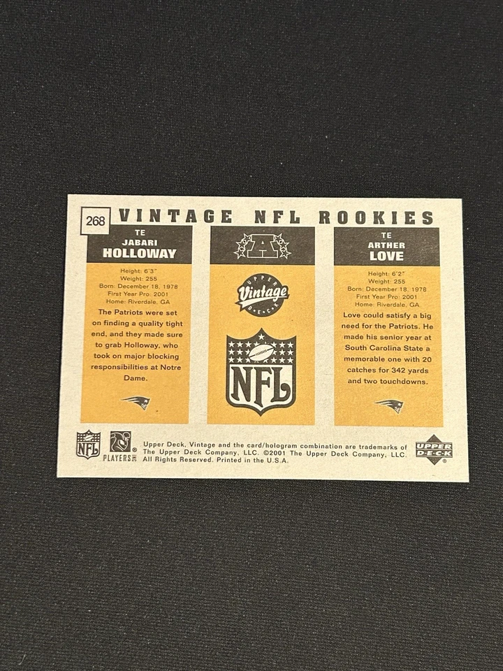 2001 Upper Deck Vintage - Jabari Holloway, Arther Love #268 (RC) NE Patriots - Image 3 of 3