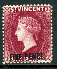 St. Vincent 1892 British Colony QV 5d/6d Carm Lake Scott #59a Mint I243⭐⭐⭐⭐⭐⭐