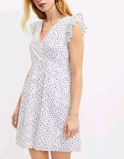 LOFT Ann Taylor Floral Eylet Ruffle Wrap Crossover Dress Size 8 Black White