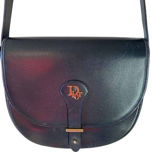 Sac bandoulière Christian Dior cuir marine logo doré formel élégant vintage