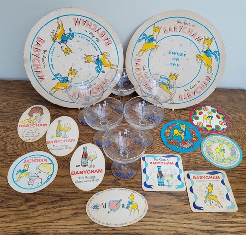 Vintage Babycham Collection 6 Glasses Tray Mats Beer Mats Home Bar Collectable - Picture 10 of 13