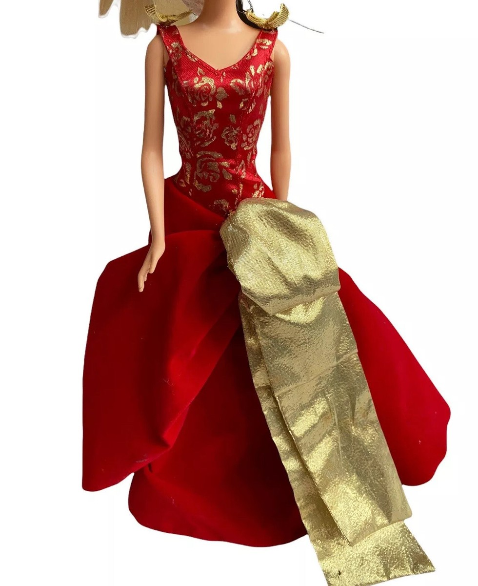 barbie christmas carol dress Eden Starling Red Doll 2002 Velvet Holiday Gold Vtg Style:Neck & Armhole With Ribbon