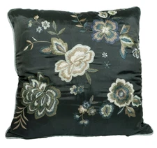 Floral Embroidered Pillow Brown With Blue 18" x 18" Set of 2