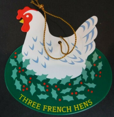 Avon Three French Hens -Twelve Days of Christmas Metal Ornament Original Box 
