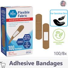 Adhesive Bandage - Fabric Bandages 3/4" x 3", Sterile, 100/Pack Bandaid No Latex
