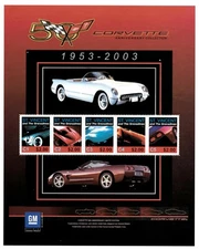 St. Vincent 2003 - Cars Corvette Anniversary - Sheet of 5 Stamps Scott #3117 MNH
